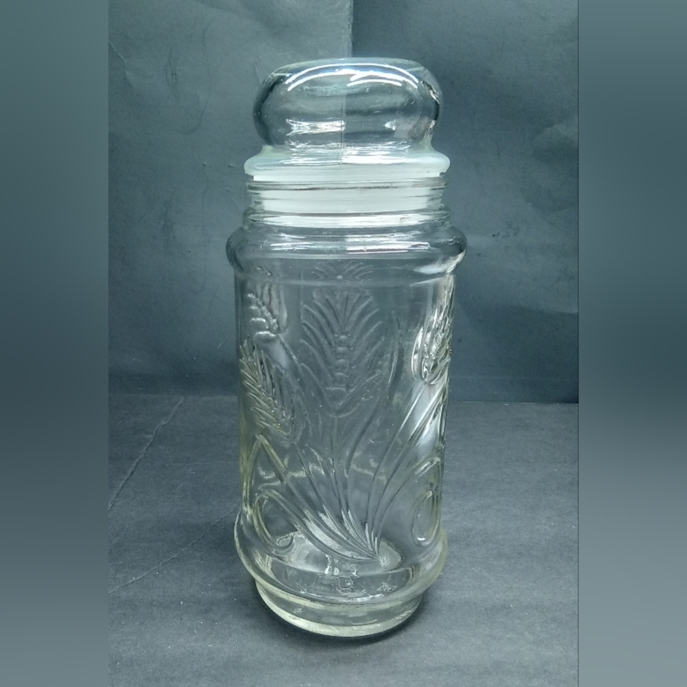 Planters Mr Peanut Glass Apothecary Jar Canister VTG 1982 Wide Pnut Leaf Design